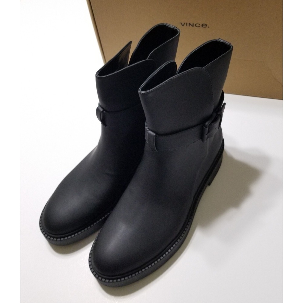 NIB Vince Kaelyn Leather Waterproof Moto Ankle Boots Black Buckle 9.5 $350 - Picture 2 of 16